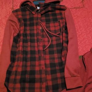 Maroon hooded flannel